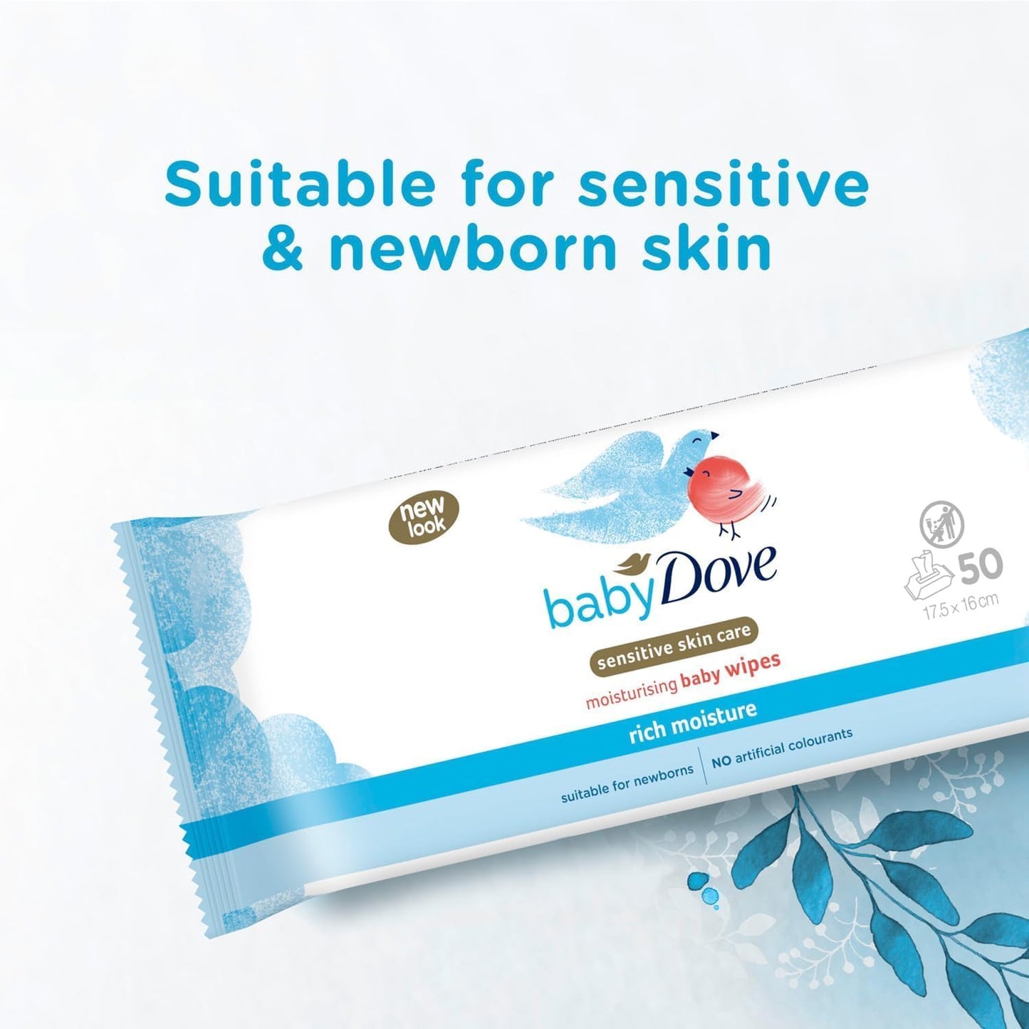 Baby Dove Sensitive Skin Baby Wipes – Rich Moisture, Soft & Gentle Cleansing | Moisturising Wet Tissues for Newborns & Infants | Resealable Travel Friendly | Pack of 12