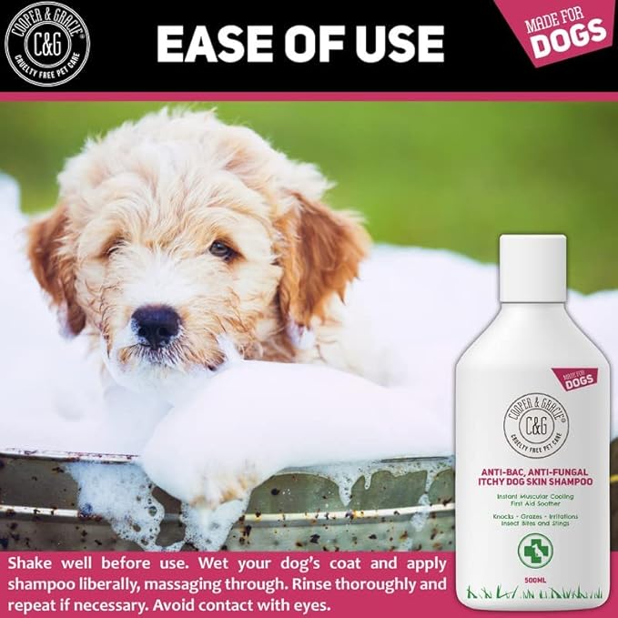 Dog Shampoo For Itchy skin Antibacterial And Antifungal | Natural Medicated Low Lather Safe Formula | Fast Absorbing and Skin Cooling First Aid | Great For Grazes Skin Irritation