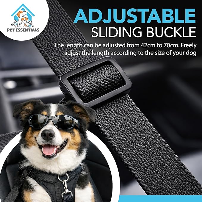 SOL 2pk Dog Seat Belts For Cars UK, 70cm Adjustable Seatbelt Harness Strap for Dogs, Durable Nylon with Secure Clip-On Design, Car Harness for Dogs UK, Snug Fit for Any Breed Size, Easy to Install