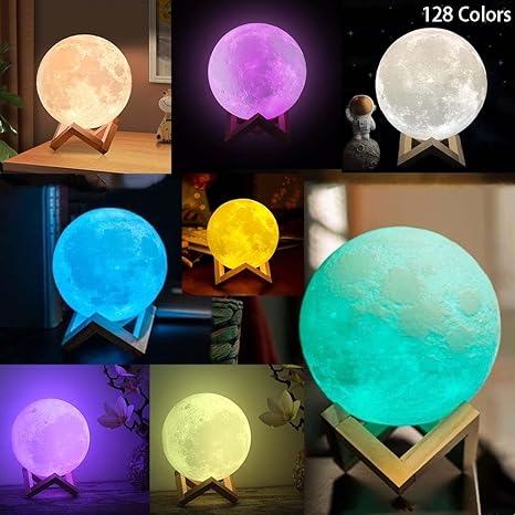 ACED Moon Lamp Upgrade 128 Colors, 3D Printing Night Light with Wooden Stand Remote & Touch Control and USB Rechargeable Gift for Her Him Kids Women Men Birthday