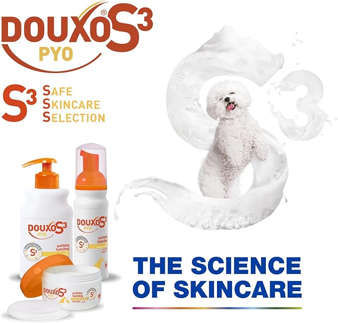 DOUXO S3 PYO Antibacterial and Antifungal Dog and Cat Shampoo - Hypoallergenic Fragrance - Veterinary Recommended and Clinically Proven - Created with dermatologists - Safe Skincare Selection - 200ml