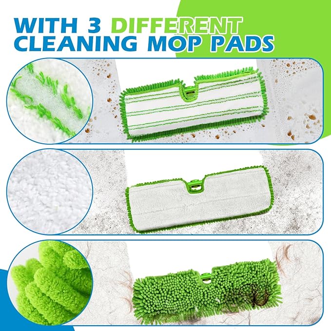 Masthome Flat Mop for Floor Cleaning, Double-Sided Dust Floor Mops with 4 Reusable Washable Pads, 125cm Stainless Steel Handle Microfiber Mop for Hardwood, Laminate, Vinyl, Tile Floors