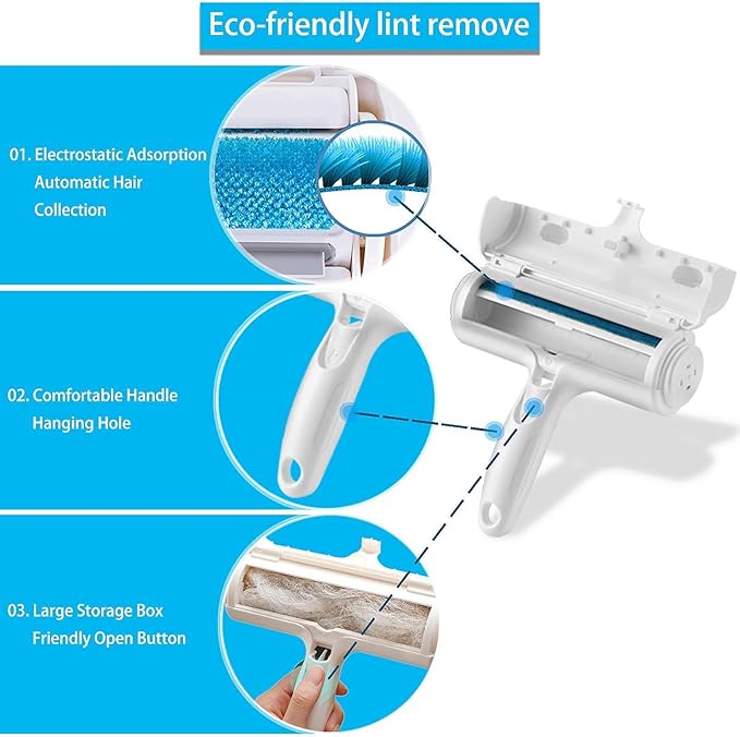 ACE2ACE Pet Hair Remover Roller, Reusable Animal Hair Removal Brush for Dogs and Cats, Easy to Clean Fixed Areas Pet Fur from Carpet, Furniture, Rugs, Stairs, Bedding and Sofa