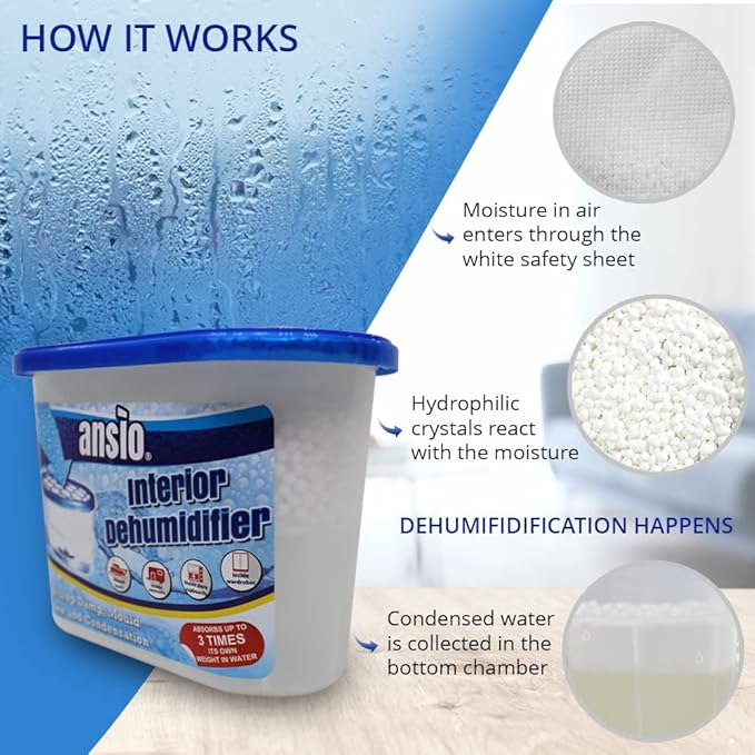 ANSIO Dehumidifier Disposable Pack of 10 Room Moisture Absorber Condensation Remover De Humidifiers for Damp, Mould in Home, Bathroom, Window, House, Kitchen, Wardrobe, Bedroom Interior Moisture Traps