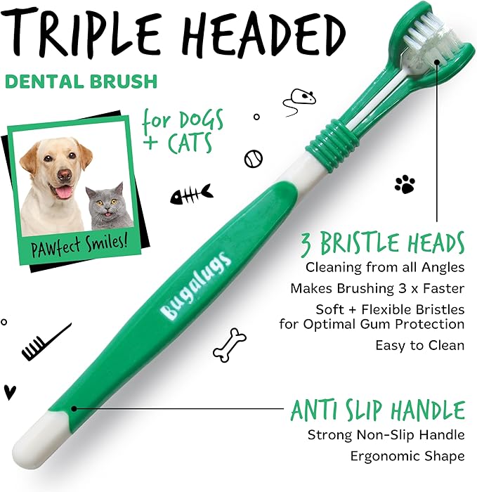 Bugalugs Dog and Cat Dental Care Kit: Toothpaste, 2 Finger Cat Toothbrushes, Dog Toothbrush for Plaque Removal and Fresh Breath