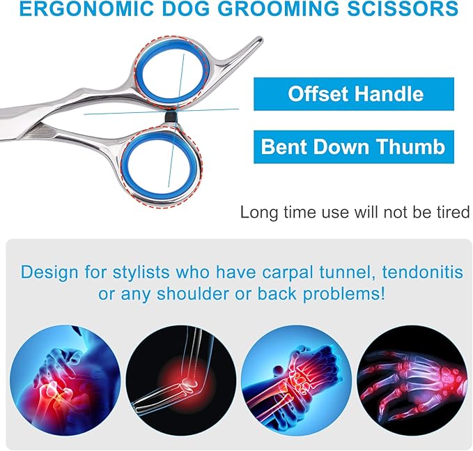 Dog Grooming Scissors with Safety Round Tip, Pet Dog Cat Curved Grooming Shears Scissors, Stainless Steel Pet Grooming Tools (Silver Down Curved Scissor)