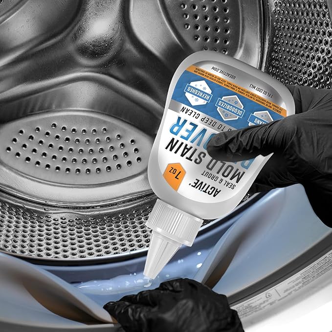 Mould Stain Remover Gel Cleaner - ACTIVE Heavy Duty Stain Cleaner for Front Loader Washing Machine Seal, Rubber Gasket, Bathroom Grout, Shower, Caulk - Front Load Washer Cleaning Solution - 7 Fl Oz