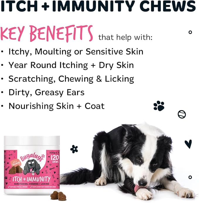 BUGALUGS Itch & Immunity Dog Treats – Helps Soothe Itchy Skin, Paws, Ears - Licking, Scratching - Perfect for Small, Medium & Large Dogs