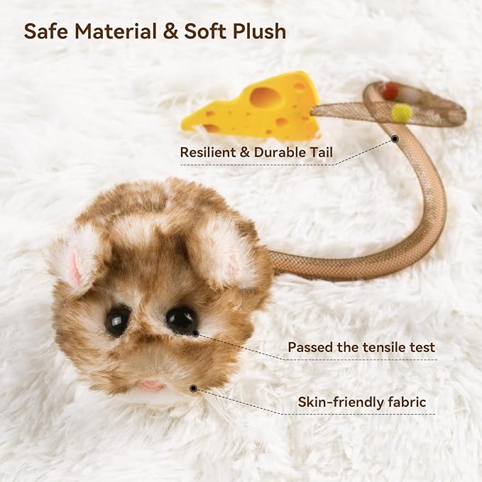 Migipaws Interactive Cat Toy,360° Rolling & Spin Migimouse with Wiggling Tail for Indoor Cats,Smart Motion Sensor, Realistic Squeak, Rechargeable Plush Kitten Toy