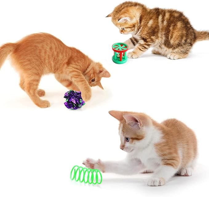 20 Pcs Cat Toys for Indoor Kitten, Collapsible Tunnel, Interactive Feather Wand Ball Spring Mice Toy for Puppy Kitty