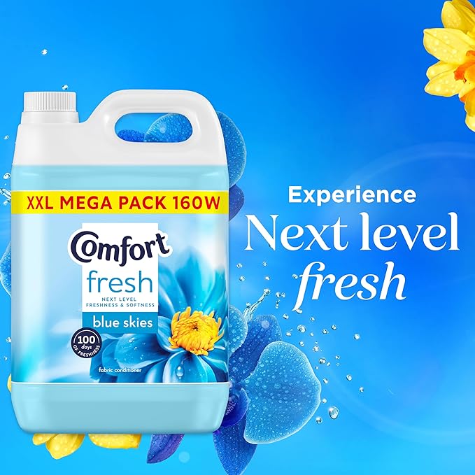 Comfort Fresh Blue Skies Fabric Conditioner Softener with Motion-Activated Fragrance Technology 100 Days of Freshness 160 washes (4.8 L)