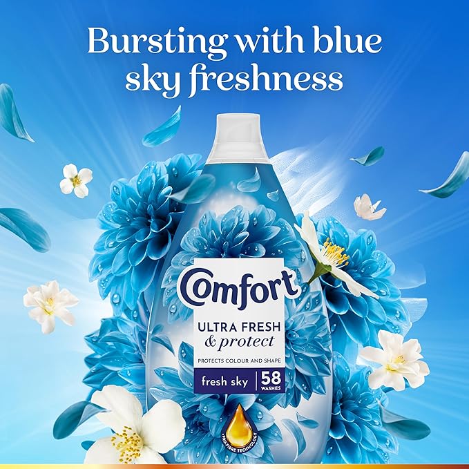 Comfort Ultra Fresh & Protect Fresh Sky Fabric Conditioner softener with Pro-Fibre Technology Protects Colour and Shape 58 washes (870 ml)