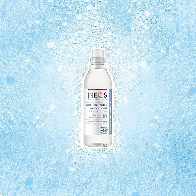 INEOS Non Bio Laundry Washing Liquid Detergent for Sensitive Skin, 198 Washes (6 x 1L) Stain Removal for Clothes, Plant Powered, Stress Relieving Fragrance, Vegan, Cruelty Free, Cotton + Linen Breeze