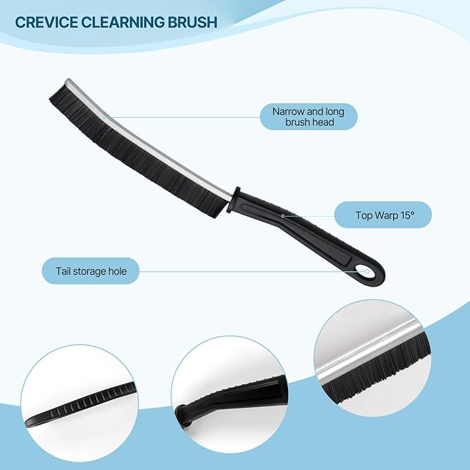 Crevice Cleaning Brush, Bathroom Tile Groove Gap Cleaning Brush,Premium Crevice Cleaning Tool Aluminum Support with 15° Angle Magic Brush, Thin Brush for Home Kitchen