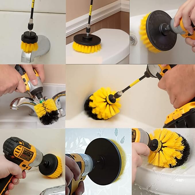 5 Pack Drill Brush Attachment Set, 1/4in Power Scrubber Cleaning Brushes for Tubs, Bathroom, Tile, Grout, Carpet, Car Wheels, Kitchen etc Surface Clean