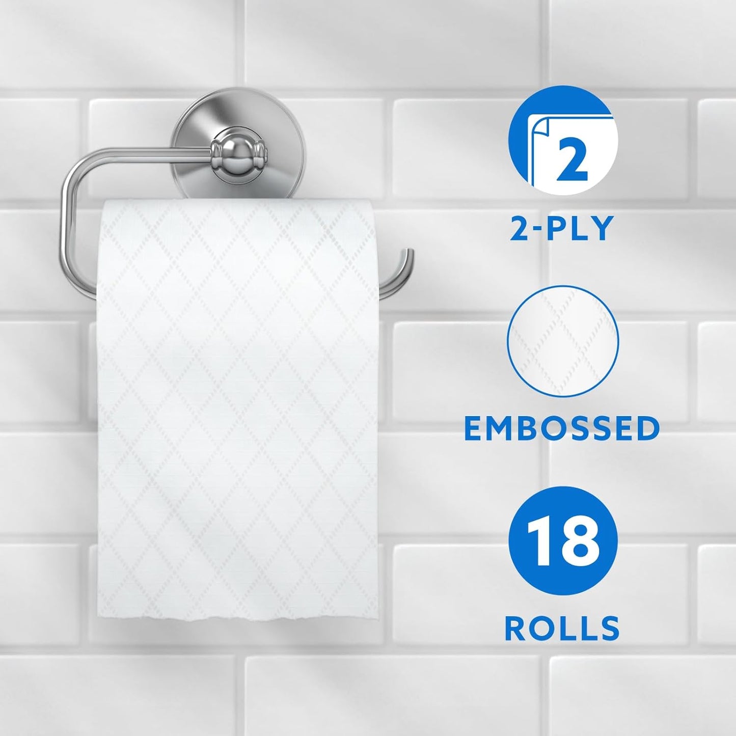 Toilet Roll, 2-Ply Embossed, Soft and Gentle, 18 Rolls (Pack of 1), 200 Sheets per Roll, FSC