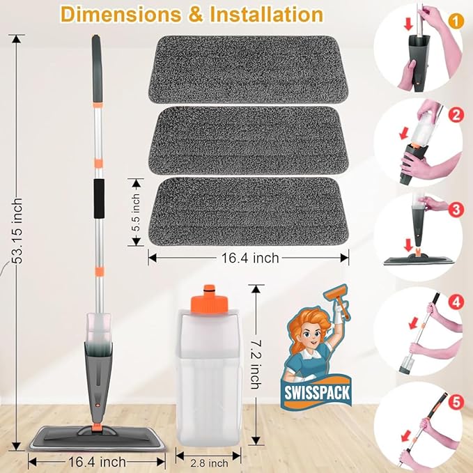 * NEW* SCRATCH ANET-** SUMMER PRICE** Spray Mop 4 Microfibre Cloths Microfiber Mop Spray Cleaner for Floors with 4 Pads and 600Ml Refillable Bottle Suitable for all Floor-grey