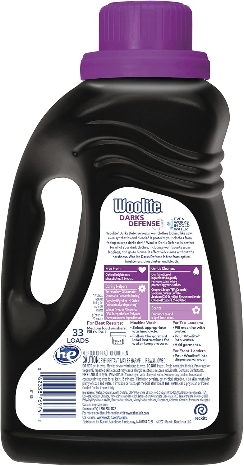 Woolite Darks Defense Liquid Laundry Detergent, 33 Loads, 50 Fl Oz, Regular & HE Washers, Packaging May Vary