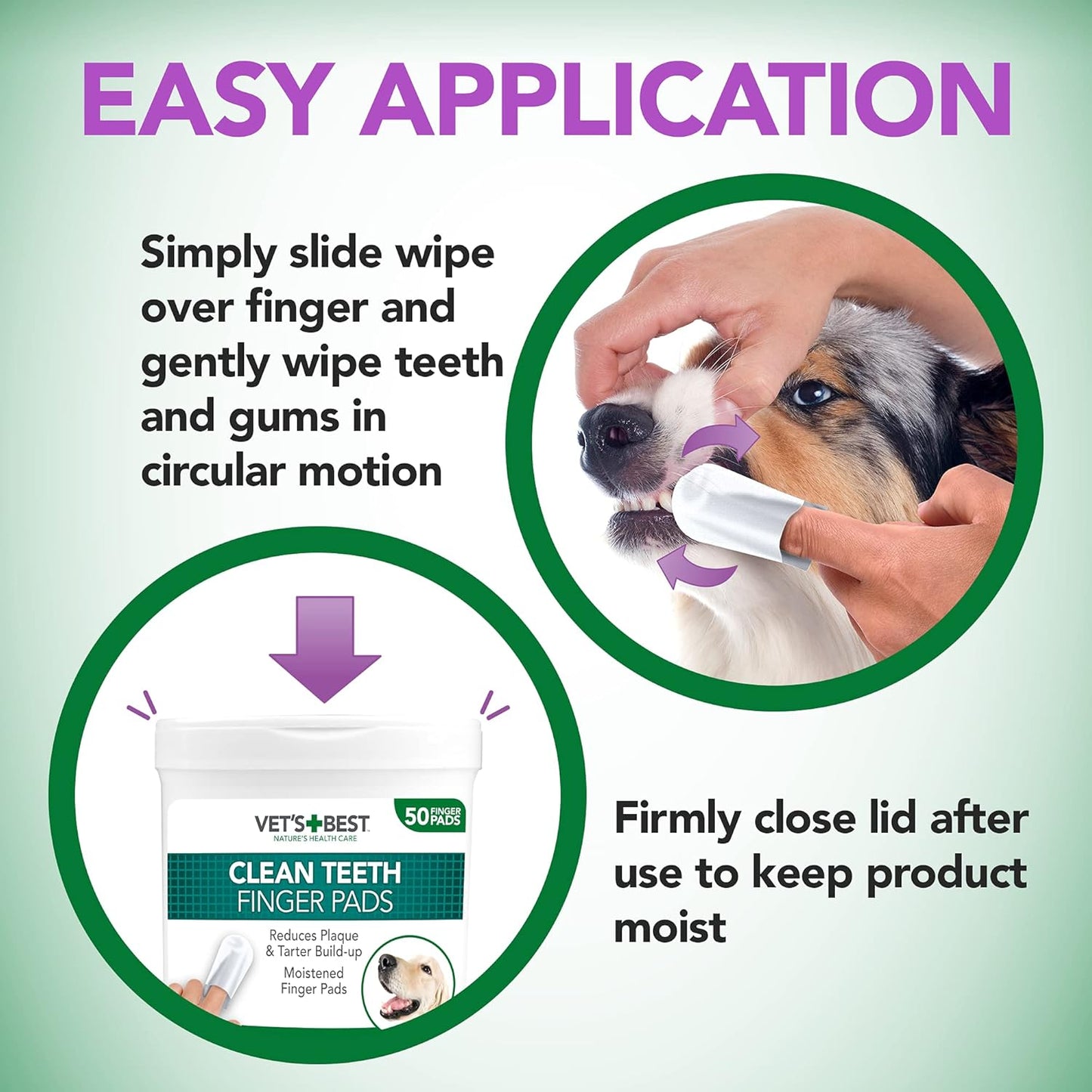 Vet's Best Dental Care Finger Wipes,Reduces Plaque & Freshens Breath, Teeth Cleaning Finger Wipes for Dogs - 50 Disposable Wipes