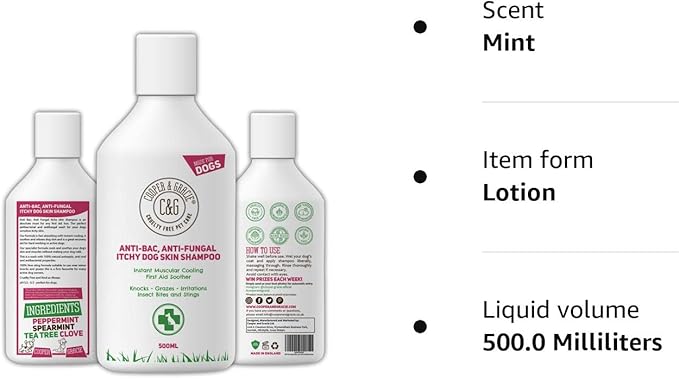 Dog Shampoo For Itchy skin Antibacterial And Antifungal | Natural Medicated Low Lather Safe Formula | Fast Absorbing and Skin Cooling First Aid | Great For Grazes Skin Irritation