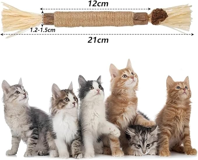 Cat Silvervine Chew Sticks, 3pcs Natural Cat Teeth Nip Cleaning Catnip Toys for Indoor Cats Kitten Teething and Stress