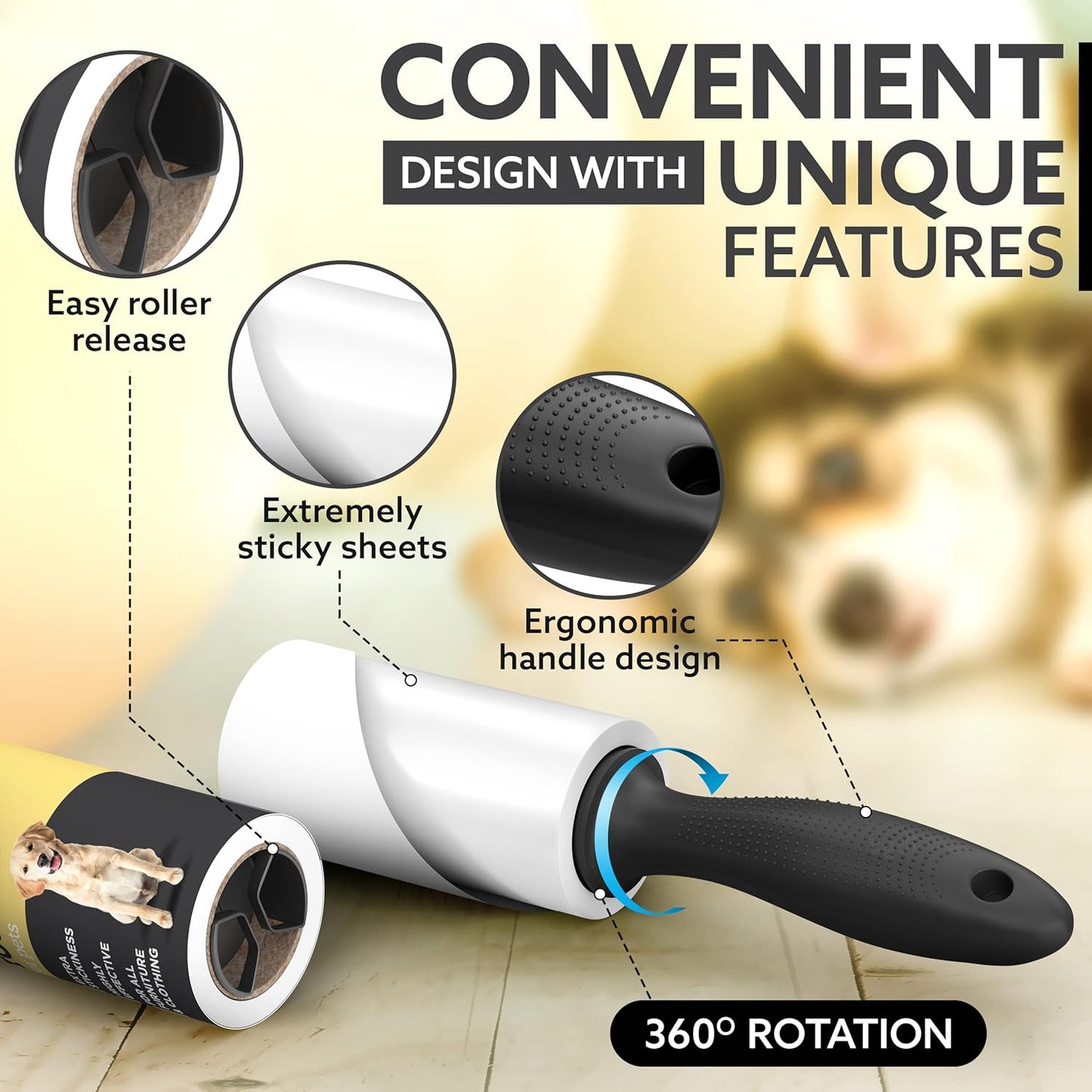 Tydi Pet Lint Rollers - 500 Sheets of Lint Roller Refills & 2 Handles - 100 Sheets per Sticky Clothes Roller - Lint Rollers for Pet Hair - Reusable Lint Roller for Clothes - Fluff Remover for Clothes