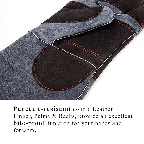 RAPICCA Animal Handling Gloves Bite Proof Reinforced Leather Padding Dog,Cat Scratch,Bird Handling Falcon Gloves Grabbing,Reptile Squirrel Snake Bite 16in/40cm