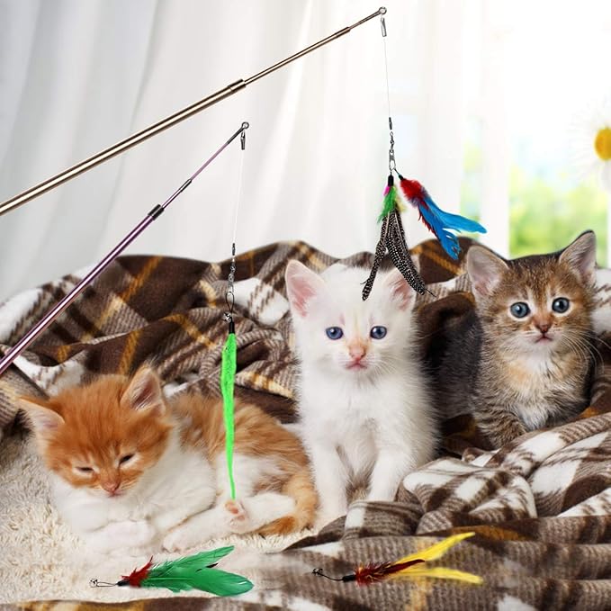 Cat Toys for Indoor Cats Adult: Interactive Kitten Feather Wand Toys - 15Pcs Cat Teaser Toys