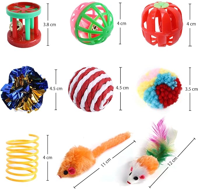 20 Pcs Cat Toys for Indoor Kitten, Collapsible Tunnel, Interactive Feather Wand Ball Spring Mice Toy for Puppy Kitty
