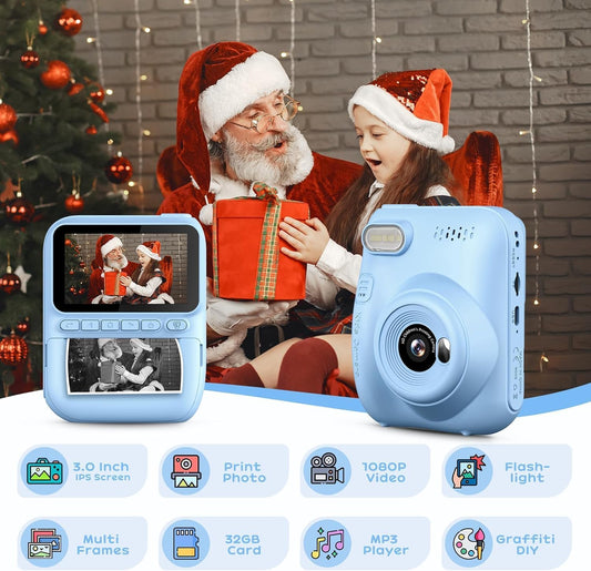 Kids Instant Print Camera 1080P 3.0'' Screen with 32GB Set