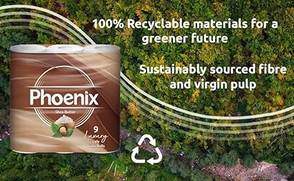 Phoenix Toilet Rolls – 90 Pack | 3 Ply Shea Butter Scented Toilet Paper | Bulk Buy, Soft, Quilted, Sustainably Sourced, Eco- Friendly Luxury Bathroom Tissue
