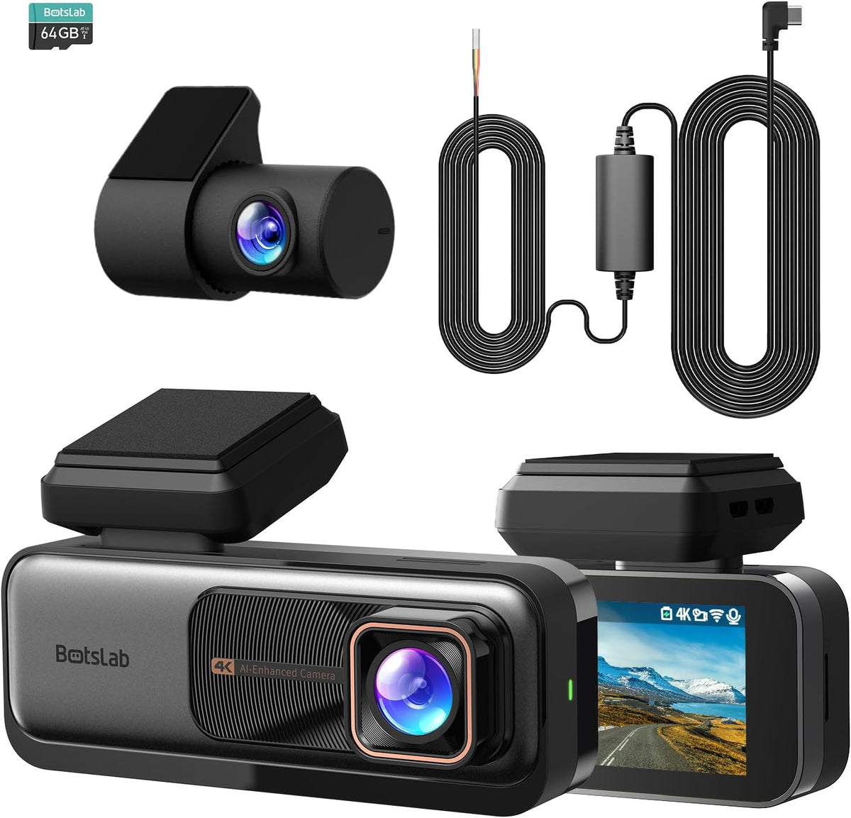 BOTSLAB 4K Dash Cam Front Rear 
