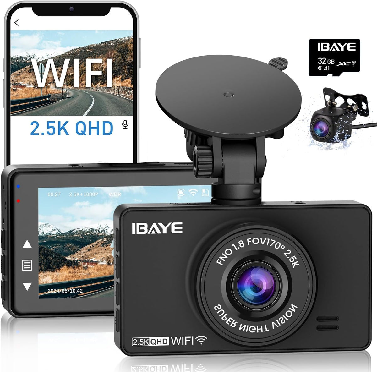 iBaye 2.5K Front & Rear Dash Cam