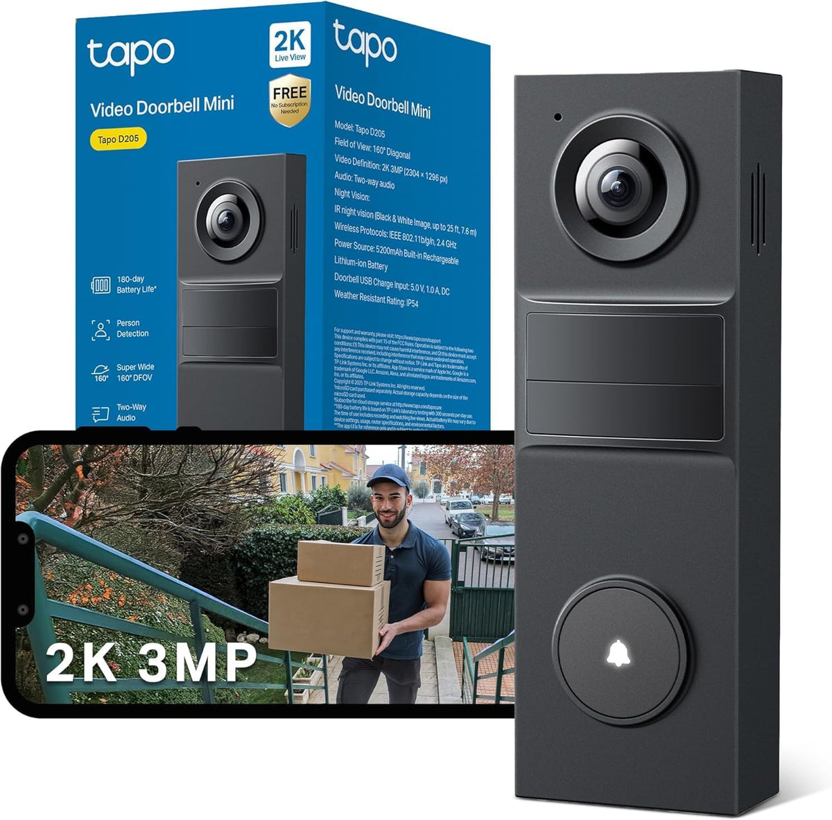 Tapo D205 2K Wireless Video Doorbell 