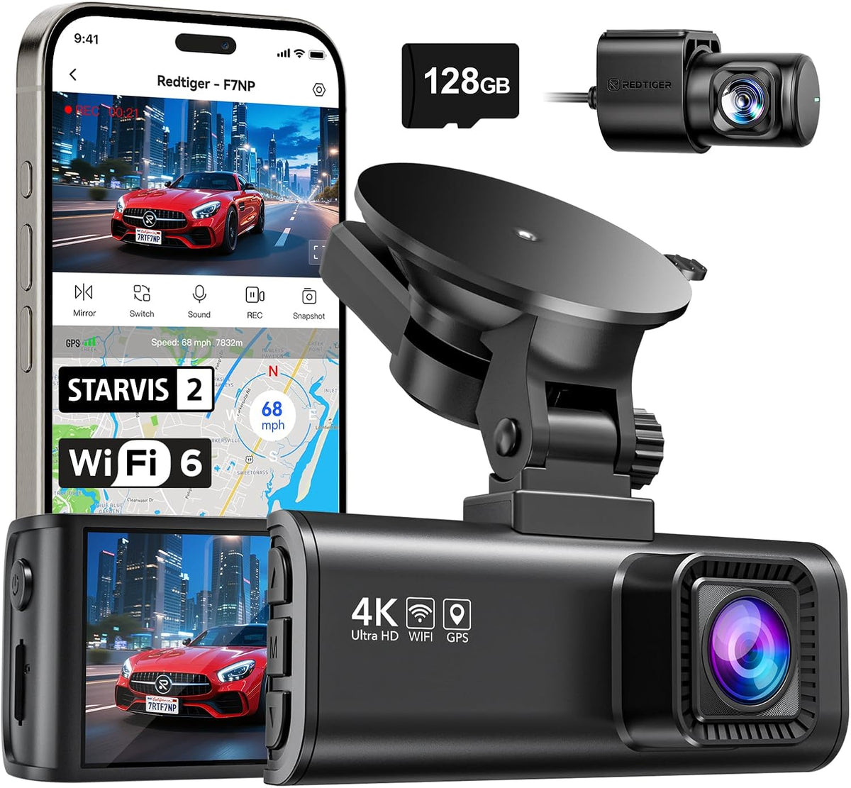 REDTIGER 4K Dash Cam Front Rear 