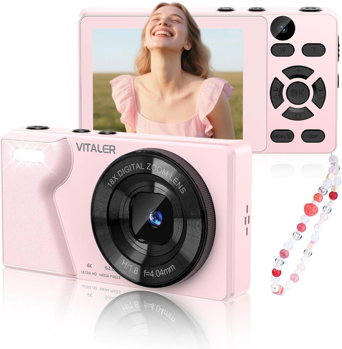 4K 64MP Kids Digital Camera Pink 
