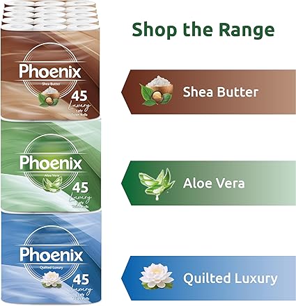 Phoenix Toilet Rolls – 45 Pack | 3 Ply Lemon Scented Toilet Paper | Bulk Buy, Soft, Quilted, Sustainably Sourced, Eco- Friendly Luxury Bathroom Tissue