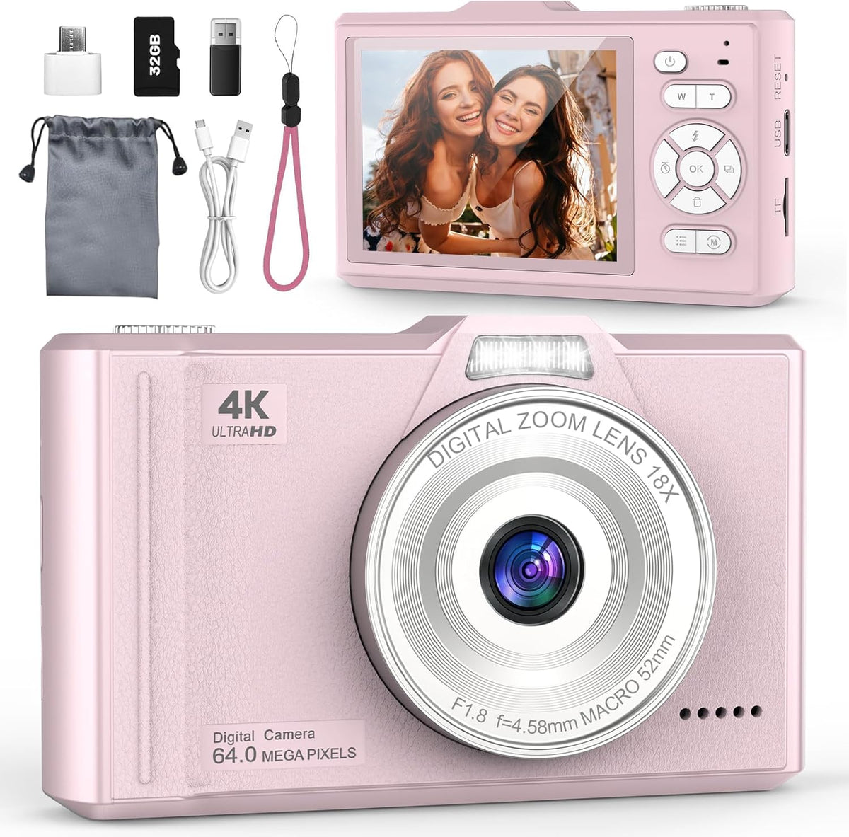 4K 64MP Digital Camera with 32GB 