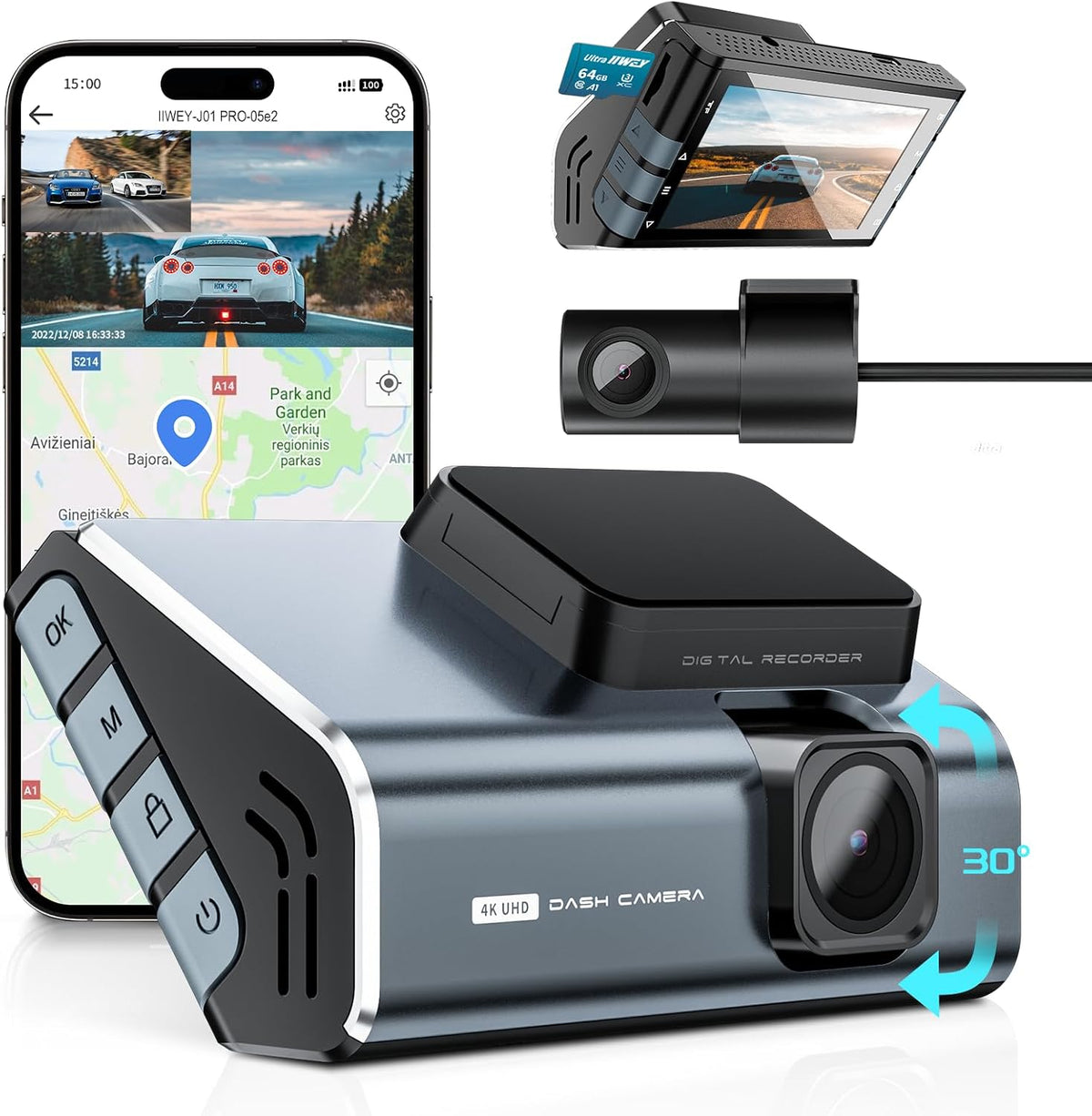 IIWEY 4K Front & Rear Dash Cam