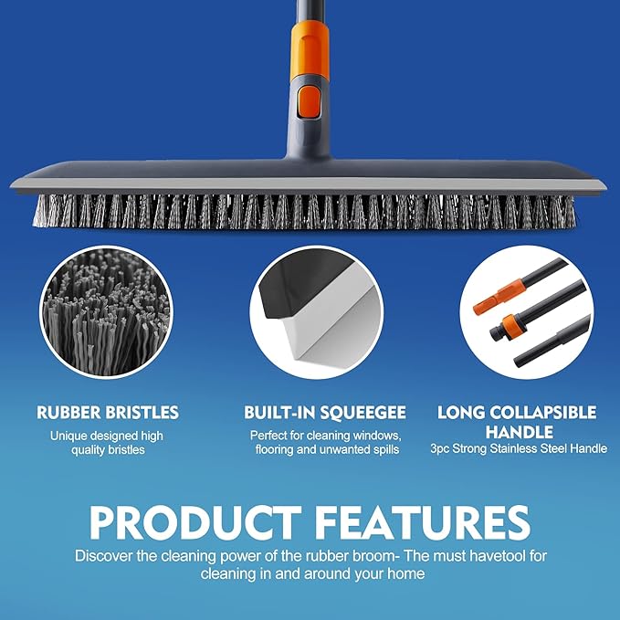 CLEANHOME Floor Scrubbing Brush with Squeegee/Handle,2-1 Bathroom Tile Cleaning Brush.Suitable for Cleaning Floors, Corner Gap, Patios,Indoor,Living Rooms, Swimming Pool，etc.