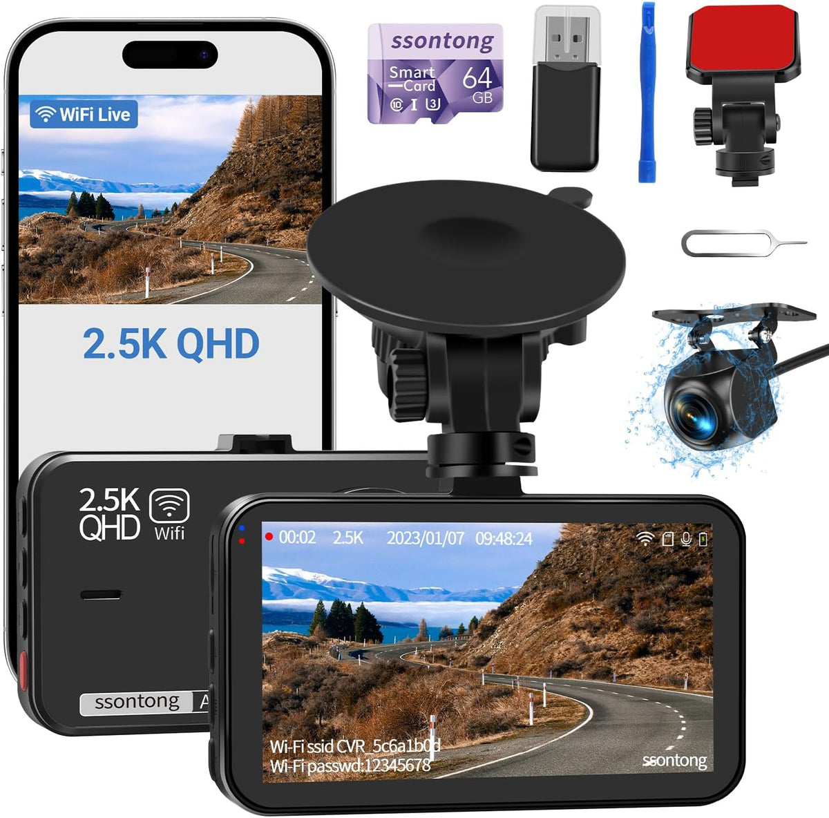 SSONTONG 2.5K Front & Rear Dash Cam