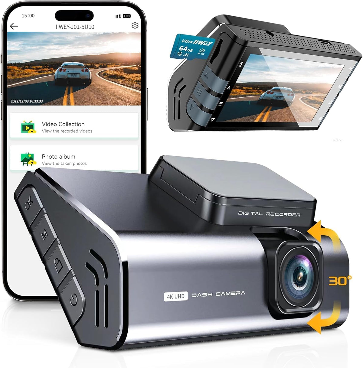 IIWEY 4K Dash Cam with WiFi, 