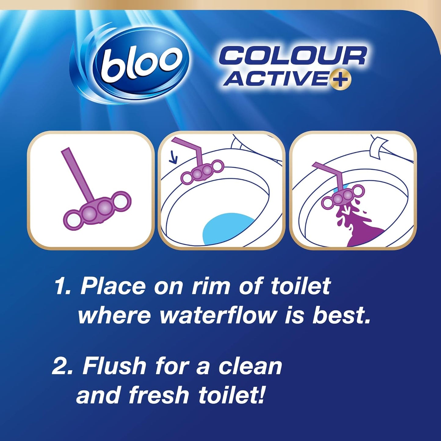 Bloo Colour Active Toilet Rim Block Lavender with Anti-Limescale, Cleaning Foam, Dirt Protection and Extra Freshness - 2 x Rimblocks, purple (Pack of 3)