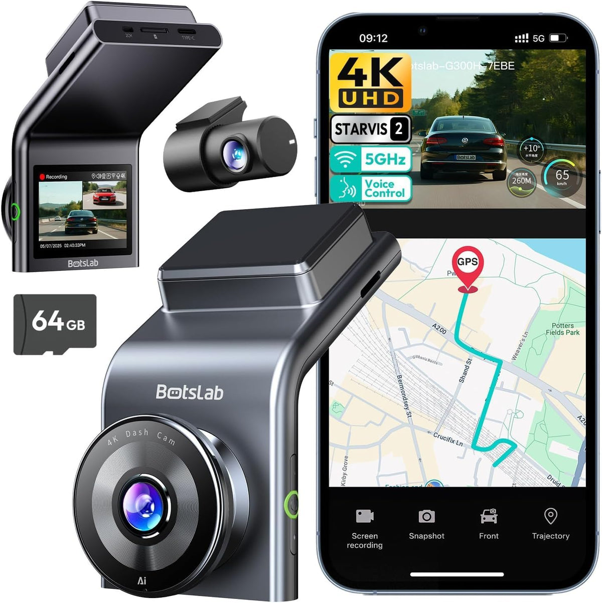 BOTSLAB 4K Dual Dash Cam 