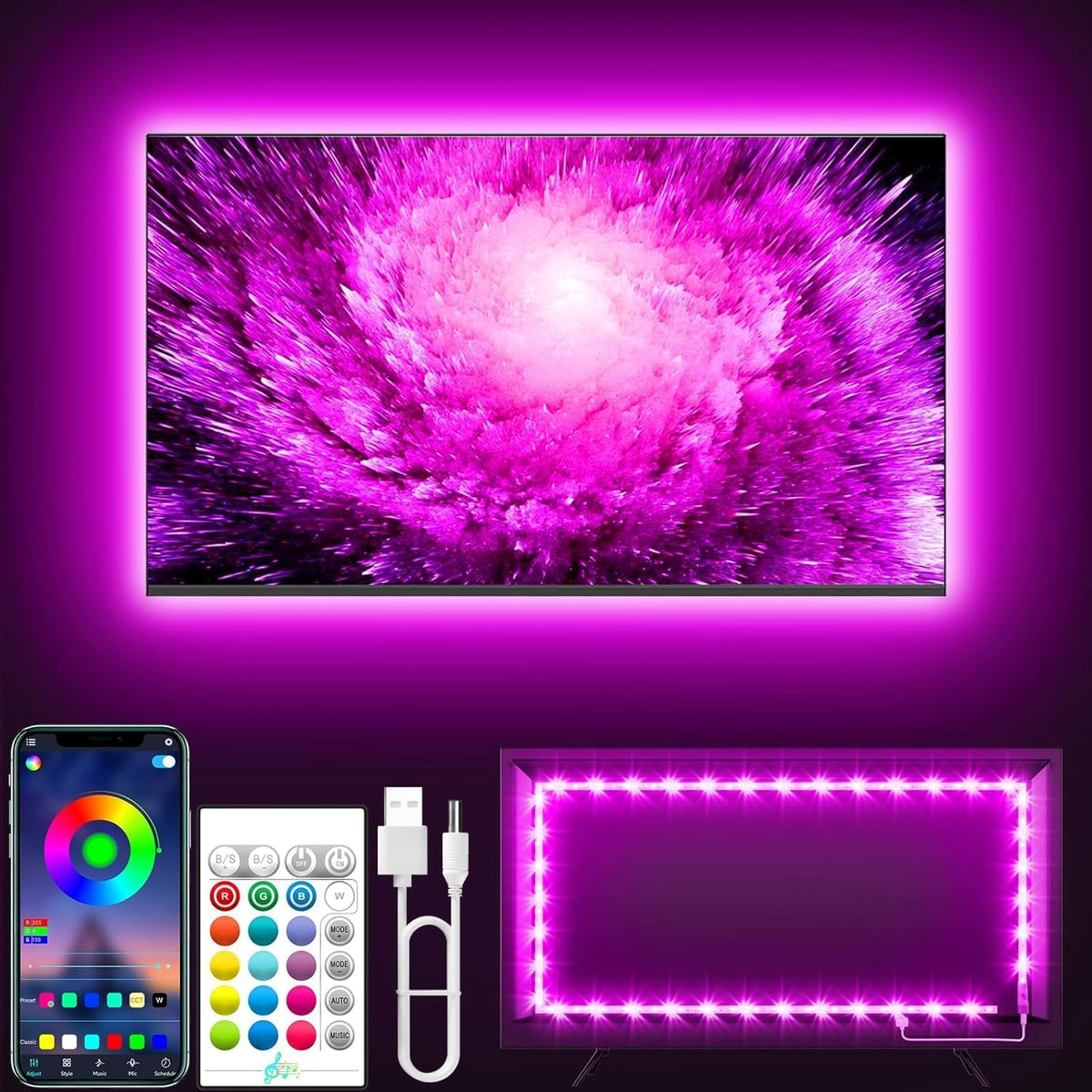 TV LED Backlight 5M RGB Strip 