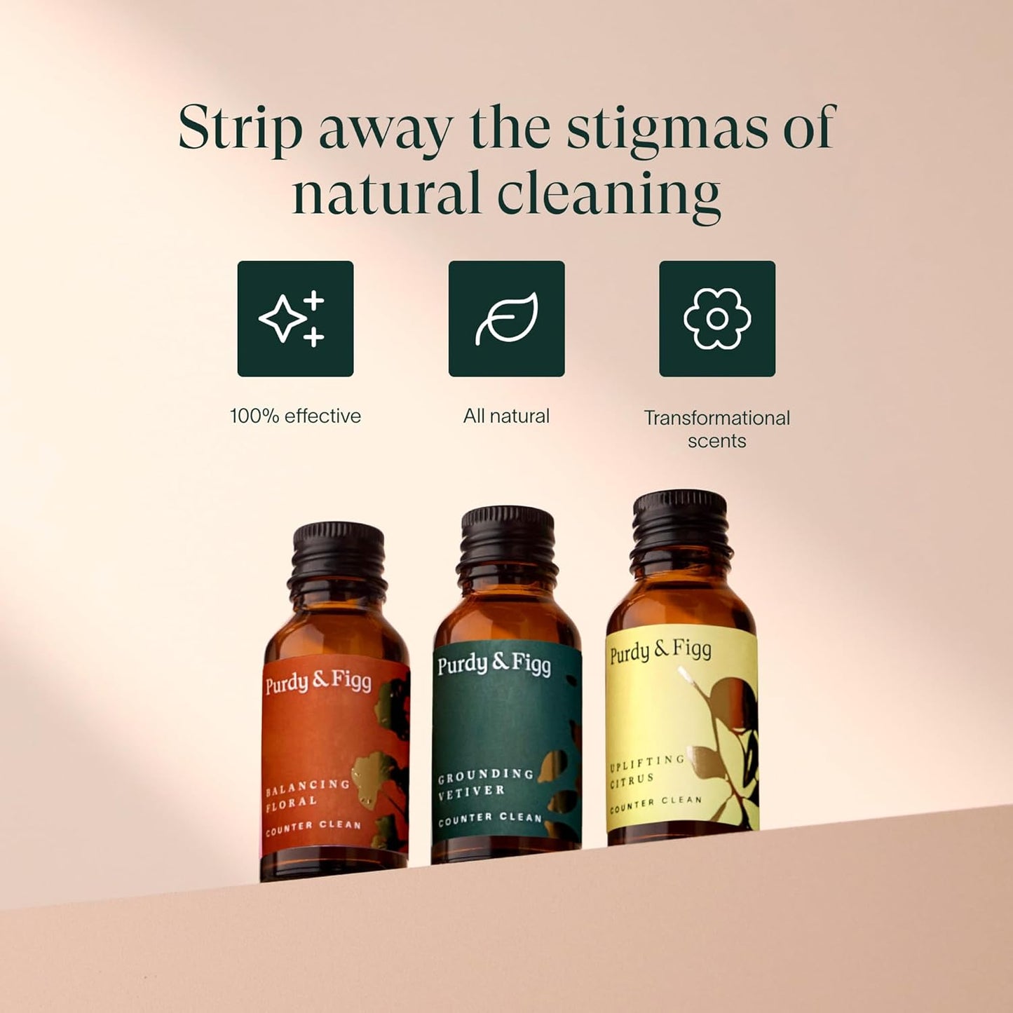 Purdy & Figg | Counter Clean Mixed Refill Kit | All-Purpose Cleaning Spray with Organic Essential Oils | Natural & Non-Toxic | Home & Kitchen Countertops | Citrus/Floral/Vetiver Scents