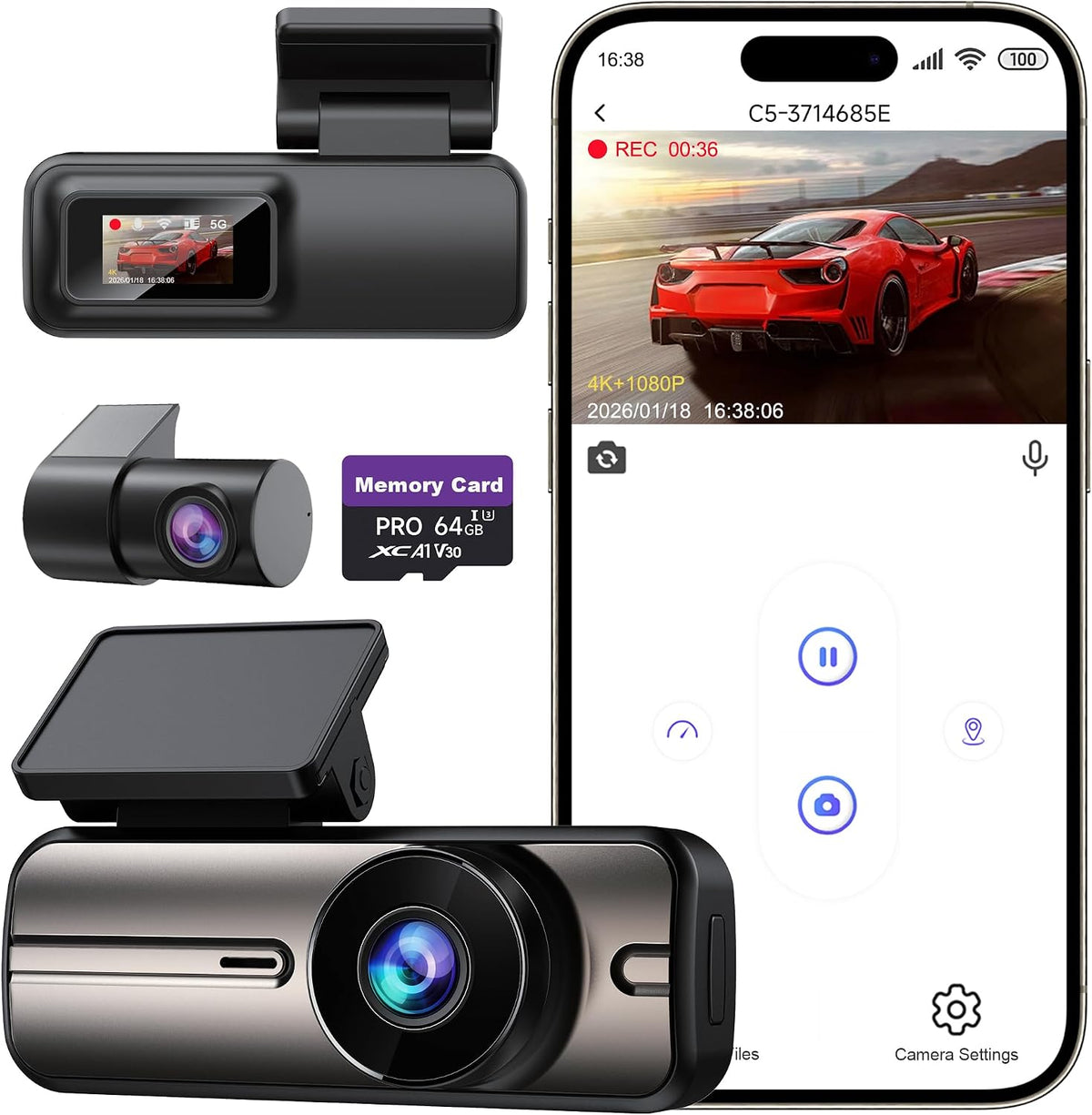4K Dual Dash Cam Front Rear 