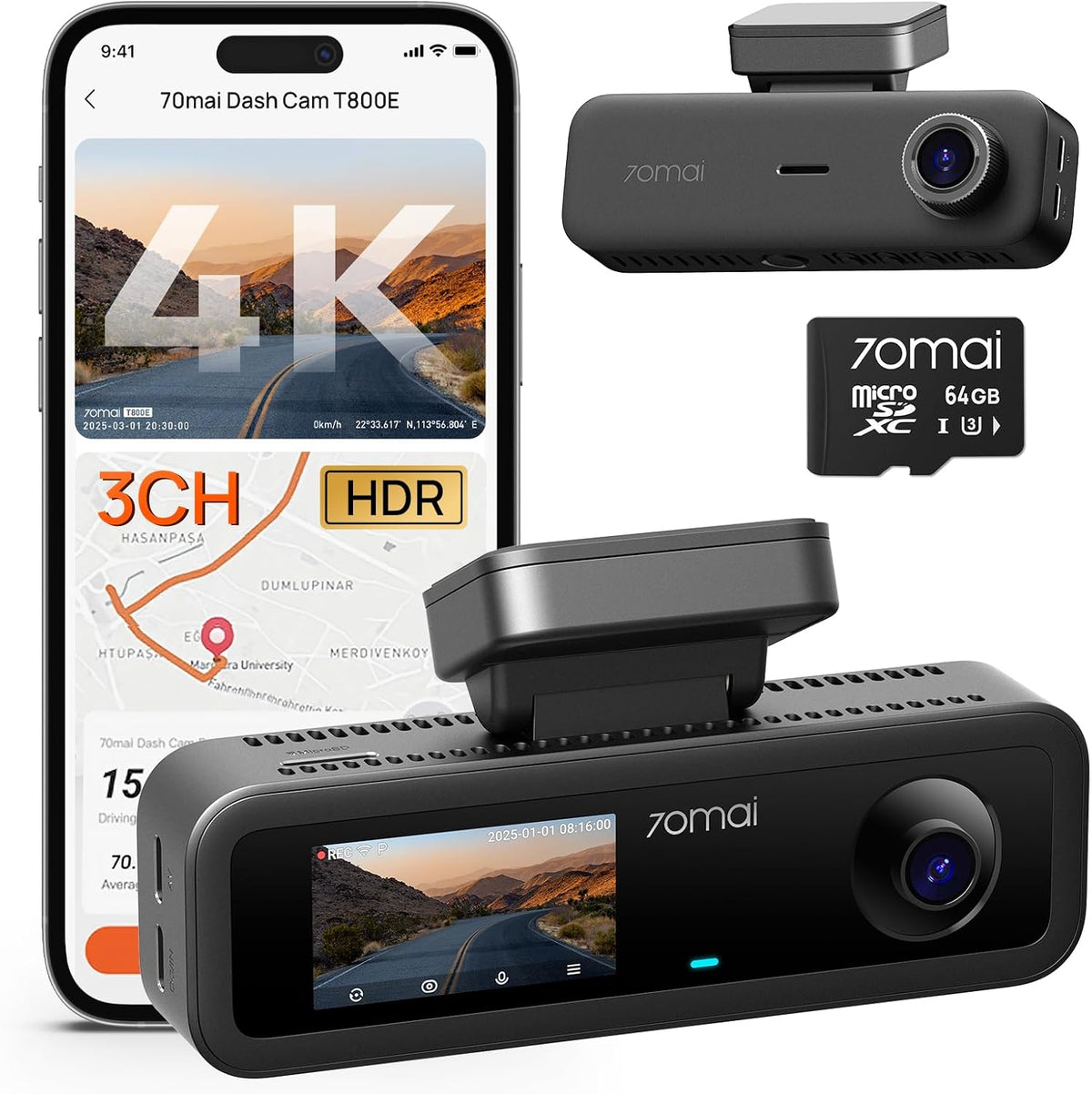 70mai 4K Triple Dash Cam Front