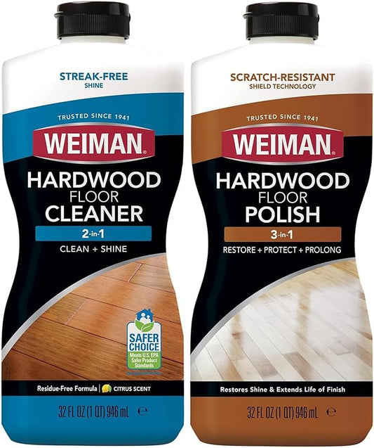 Weiman Hardwood Floor Cleaner and Polish - Restorer Combo - Wood Floor Cleaner - 2 Pack