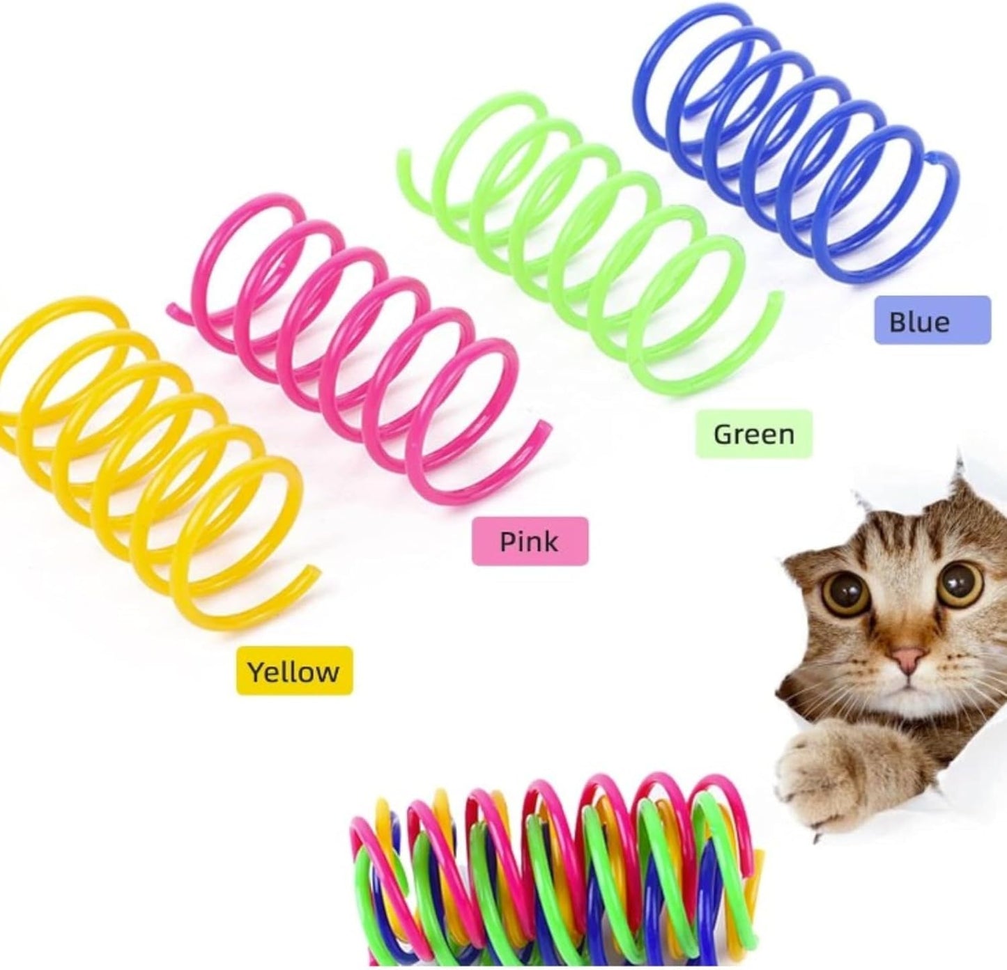 12 Pcs Colourful Cats Springs Toys - Interactive Cat & Kitten Toys, Durable Plastic Spring Cat Toy for Swatting, Biting, Hunting, Enrichment Play, Fun Kitten Toy to Keep Kittens Active & Engaged